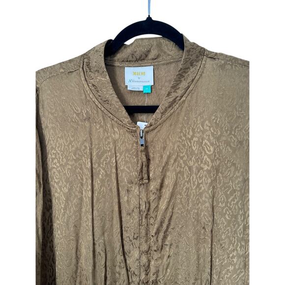 Maeve Anthropologie Jacket Womens Size 2X Satin Bomber Olive Green Full Zip - Picture 2 of 11